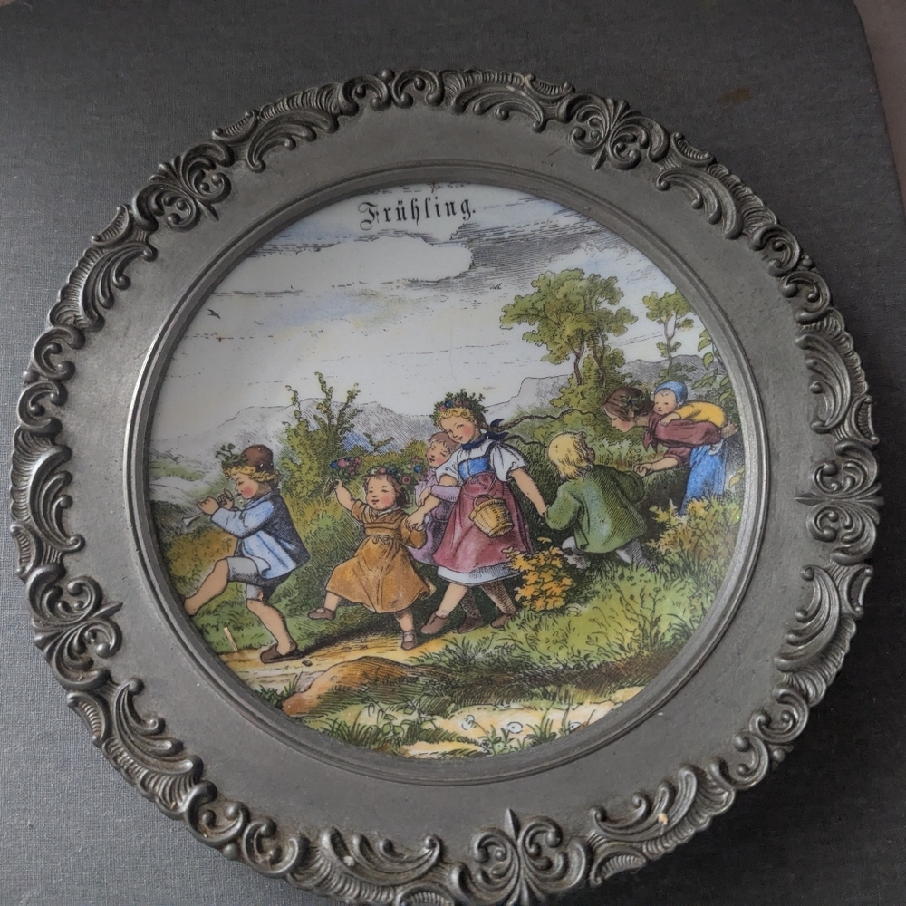 Vintage Bavaria German pewter Porcelain Plate Seltmann Weiden